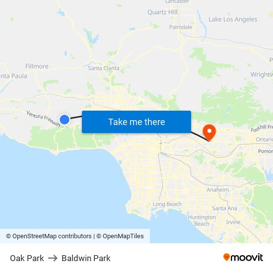 Oak Park to Baldwin Park map