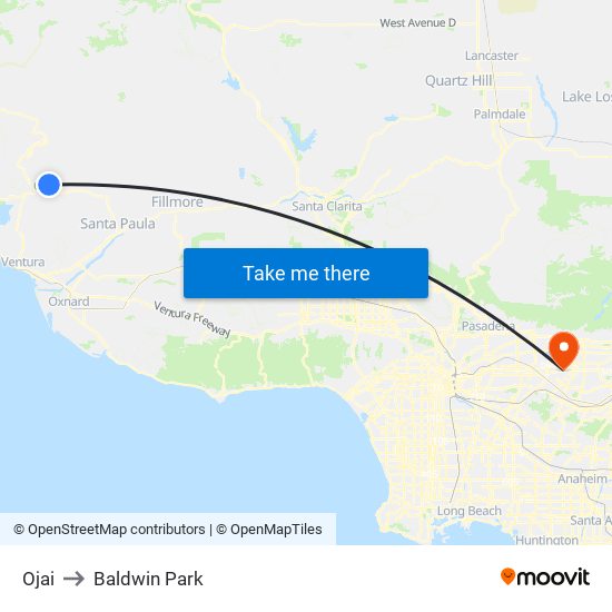 Ojai to Baldwin Park map