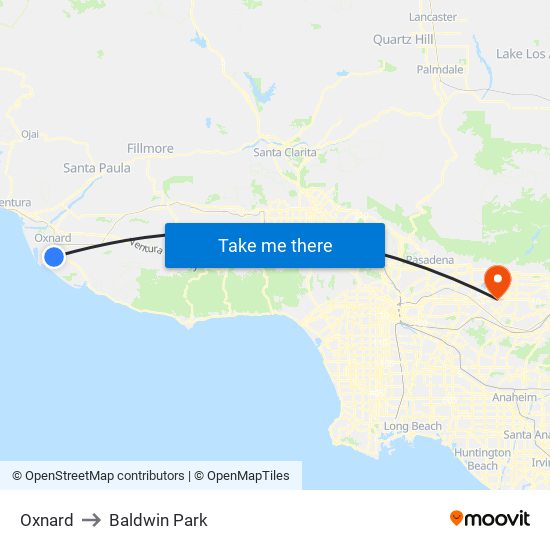 Oxnard to Baldwin Park map