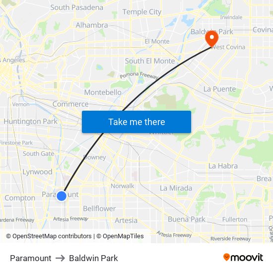 Paramount to Baldwin Park map