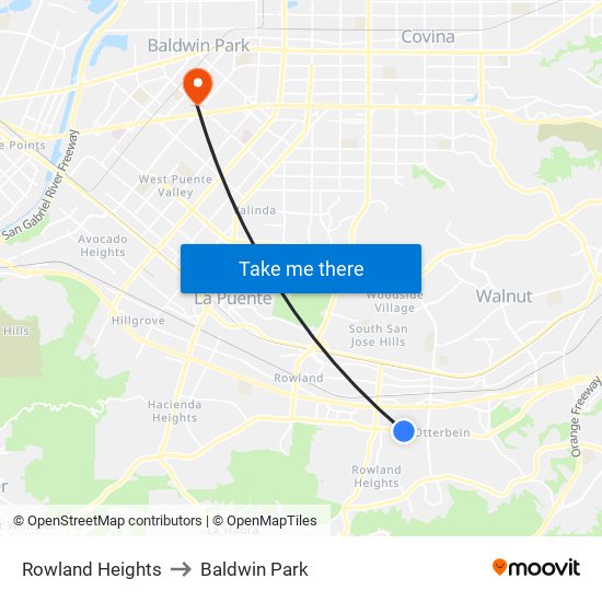 Rowland Heights to Baldwin Park map