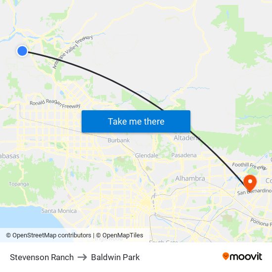 Stevenson Ranch to Baldwin Park map