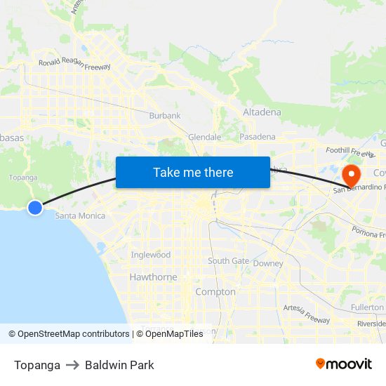 Topanga to Baldwin Park map