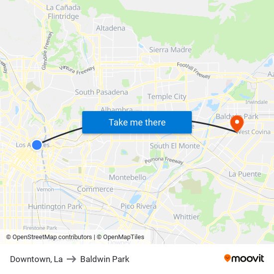 Downtown, La to Baldwin Park map