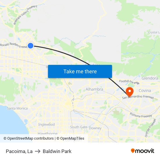 Pacoima, La to Baldwin Park map