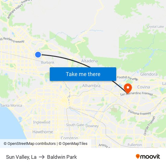 Sun Valley, La to Baldwin Park map