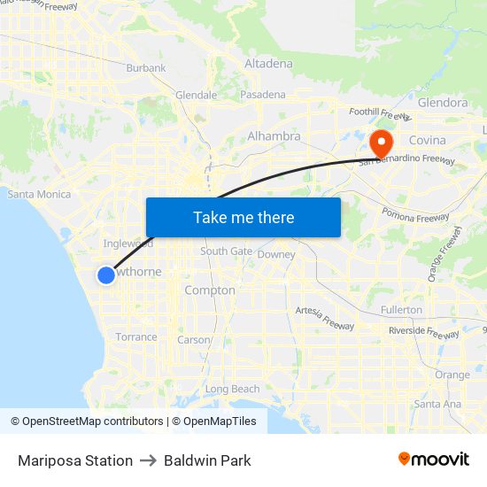 Mariposa Station to Baldwin Park map
