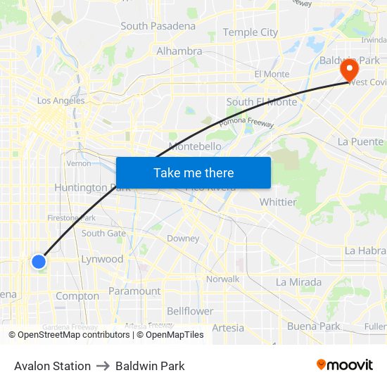 Avalon Station to Baldwin Park map