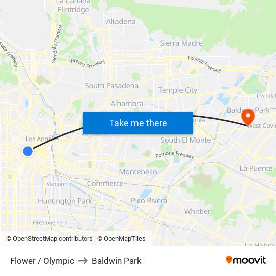 Flower / Olympic to Baldwin Park map