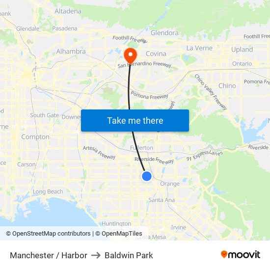 Manchester / Harbor to Baldwin Park map