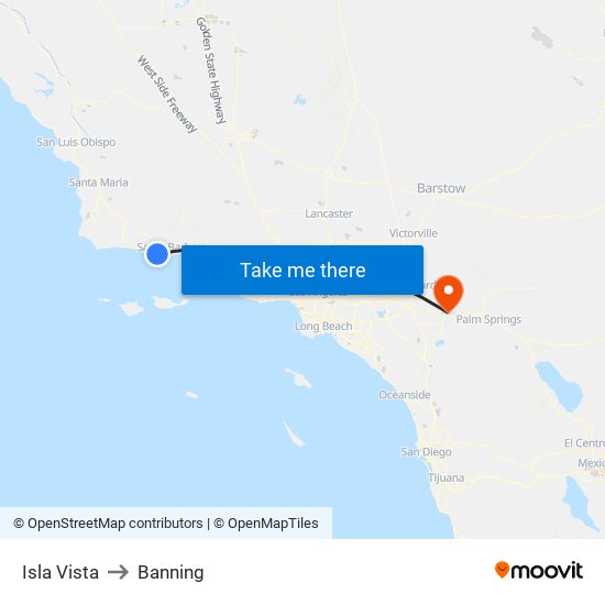 Isla Vista to Banning map