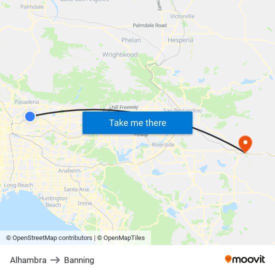 Alhambra to Banning map