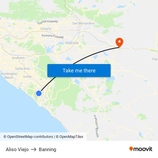 Aliso Viejo to Banning map