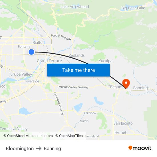 Bloomington to Banning map