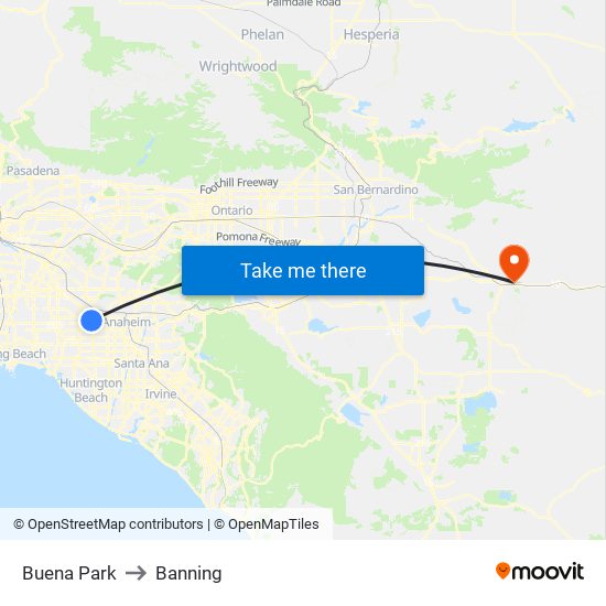 Buena Park to Banning map
