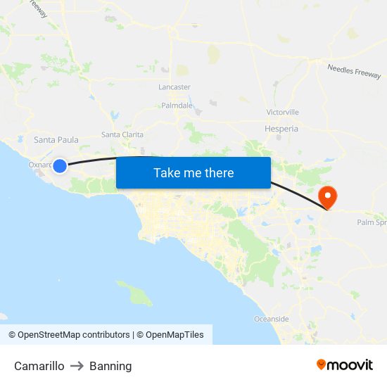 Camarillo to Banning map