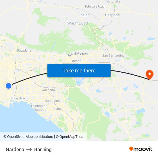 Gardena to Banning map
