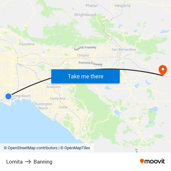 Lomita to Banning map