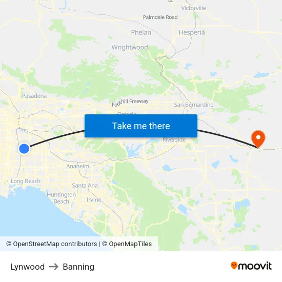 Lynwood to Banning map