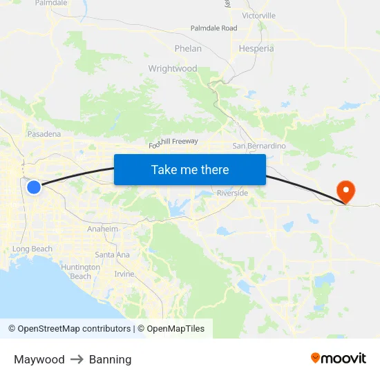 Maywood to Banning map
