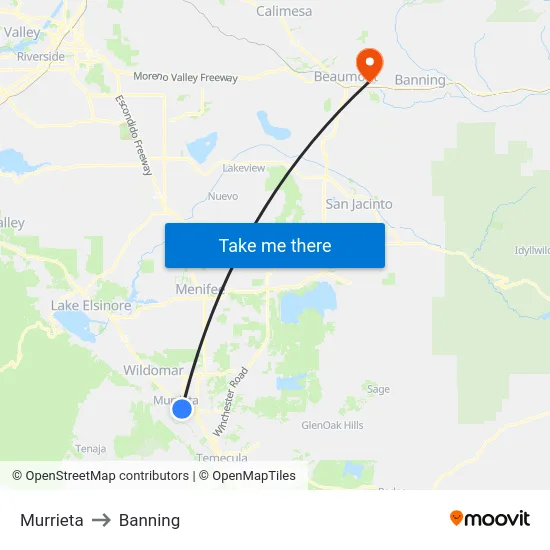 Murrieta to Banning map