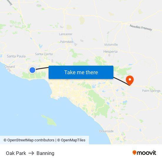 Oak Park to Banning map