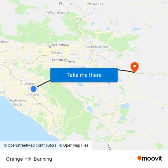 Orange to Banning map