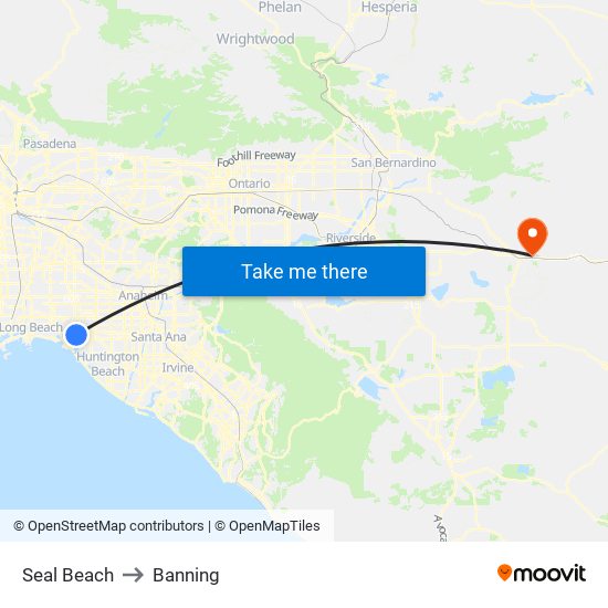 Seal Beach to Banning map
