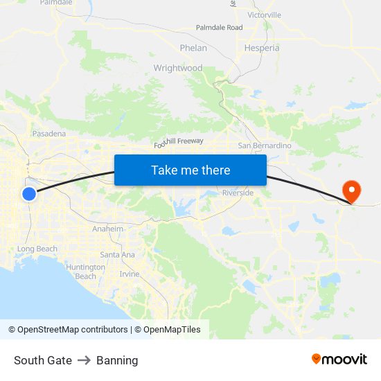 South Gate to Banning map