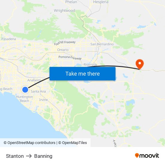 Stanton to Banning map