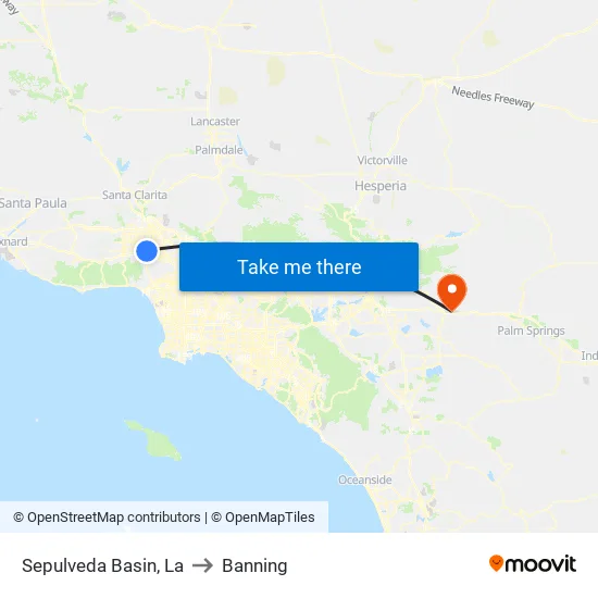 Sepulveda Basin to Banning map