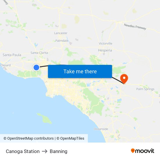 Canoga Station to Banning map