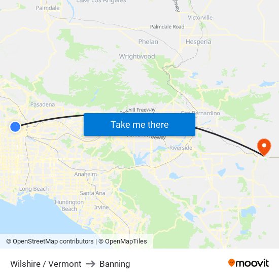 Wilshire / Vermont to Banning map