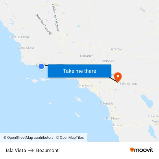 Isla Vista to Beaumont map