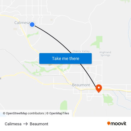 Calimesa to Beaumont map