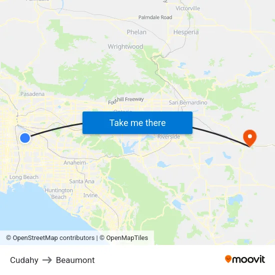 Cudahy to Beaumont map