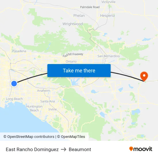 East Rancho Dominguez to Beaumont map