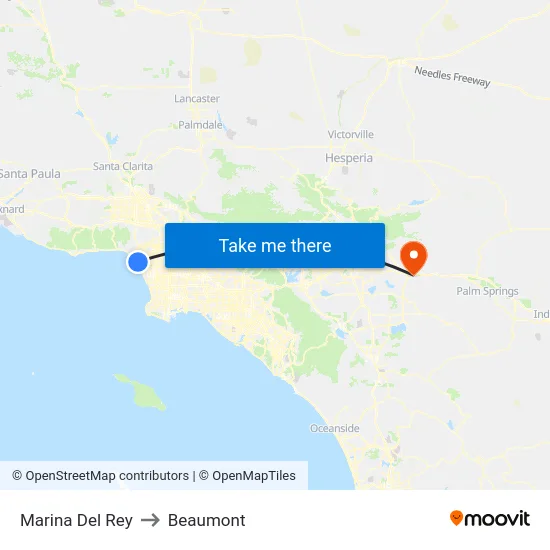 Marina Del Rey to Beaumont map