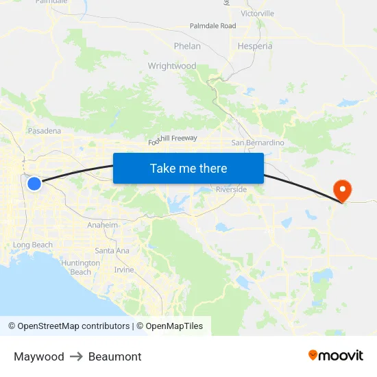 Maywood to Beaumont map