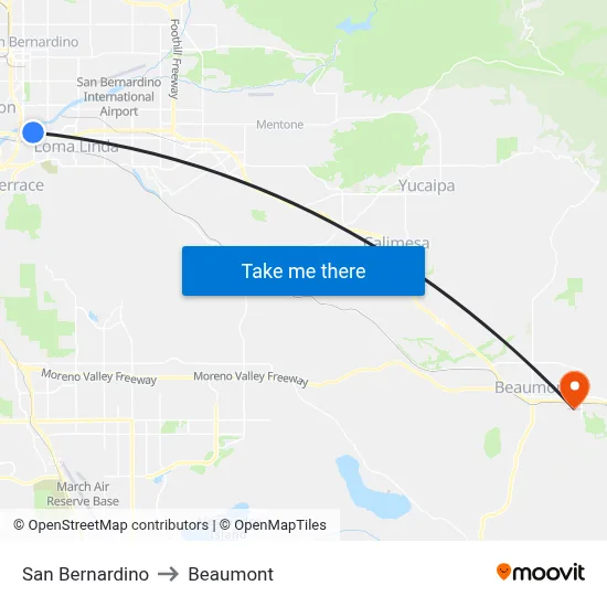 San Bernardino to Beaumont map
