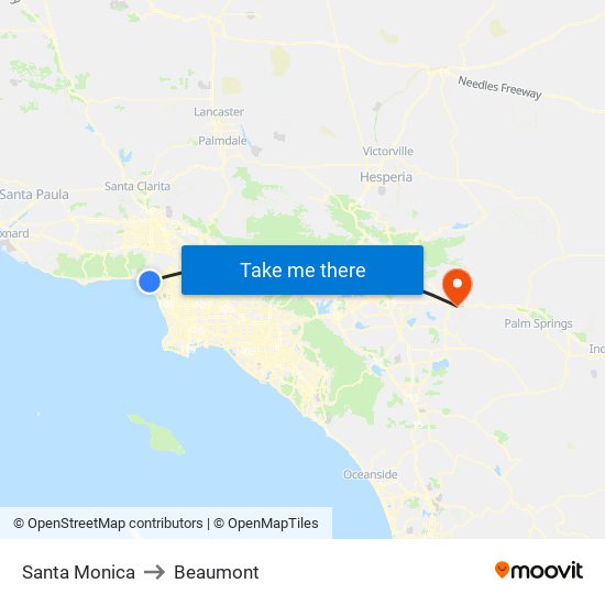 Santa Monica to Beaumont map