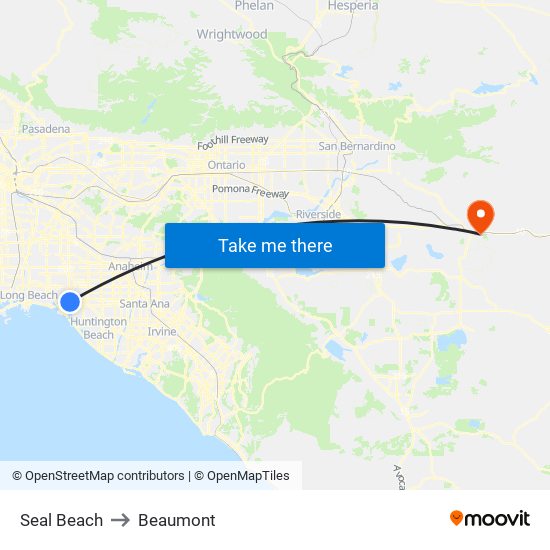 Seal Beach to Beaumont map