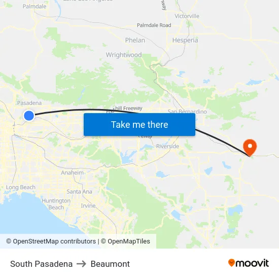 South Pasadena to Beaumont map