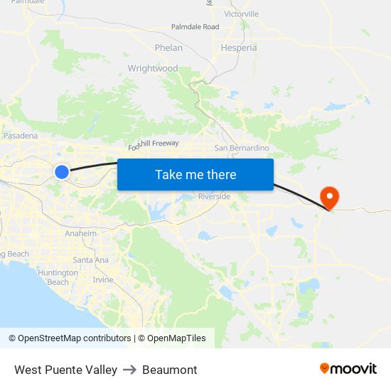 West Puente Valley to Beaumont map