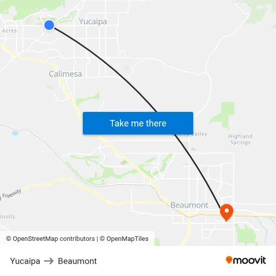 Yucaipa to Beaumont map