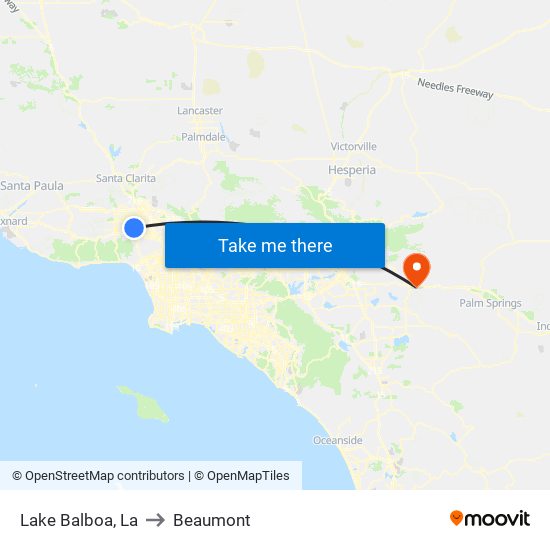 Lake Balboa, La to Beaumont map