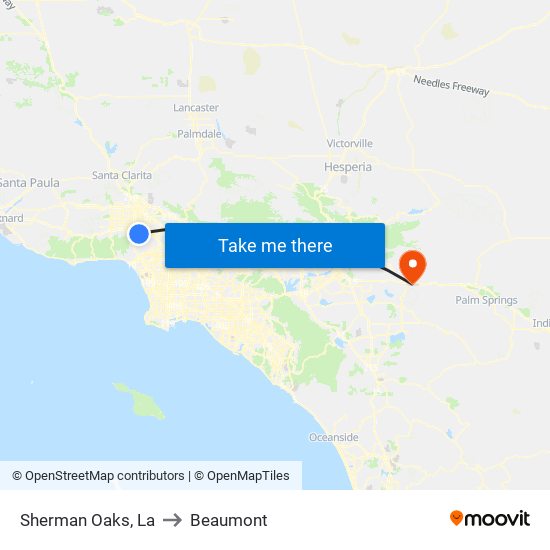 Sherman Oaks, La to Beaumont map