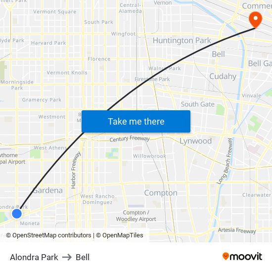 Alondra Park to Bell map