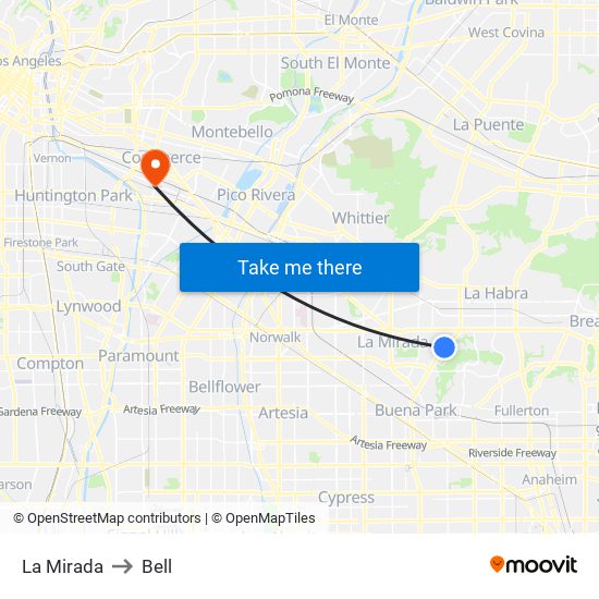 La Mirada to Bell map