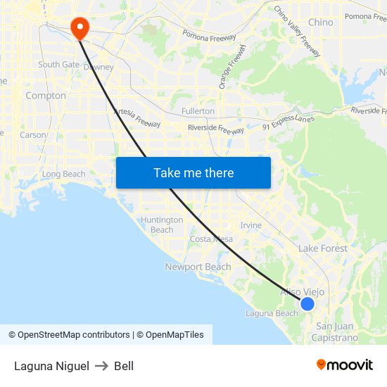 Laguna Niguel to Bell map